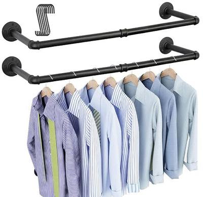 OROPY 38.4" Industrial Pipe Clothes Rack Wall Mounted, Heavy Duty, 2 Pack | Heavy Duty Iron Pipe Clothing Garment Rail, Multi-Purpose Clothing Hanging Rod for Laundry Room and Closet Storage, Black
