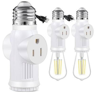 Light Socket to Plug Adapter, Convert E26 to 3 Prong Outlet and Light Bulb Socket, Polarized, for Garage Porch(White, 2)