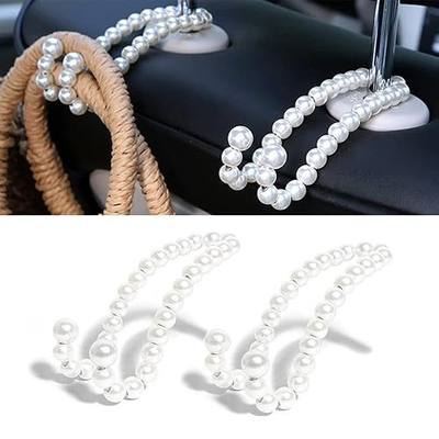 Purse Hook for Car, Pearl Bag Holder for Seat Headrest, 2-Pack | 44lb-Loads Stainless Steel Support, Scratch Free, Universal fit, Easy install, Girly Car Decor Accessories, Gift for Women
