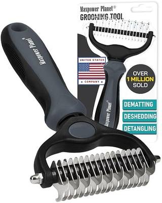 Maxpower Planet Pet Grooming Brush - Double Sided Undercoat Rake for Dogs and Cats, Extra Wide, Reduce Shedding by 95%, Grey | Gray, Dematting & Deshedding, Reduces Shedding, Anti-Slip Handle, Thick or Double Coats