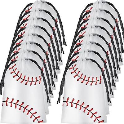 Flutesan 50 Pack 6 x 8 Inch Drawstring Baseball Party Favor Bags Plastic Baseball Snack Goodie Bags Gift Packaging Storage for Birthday Sports Theme Party Supplies