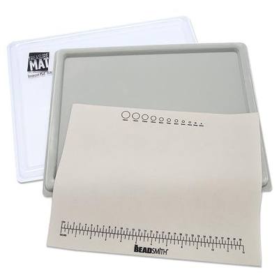 The Beadsmith Treasure Mat Tray and Mat | 11 x 14 Inches, Grey Flocked Tray with Cover, Non-Slip, Rubber Base Mat, Design Board for Jewelry Making