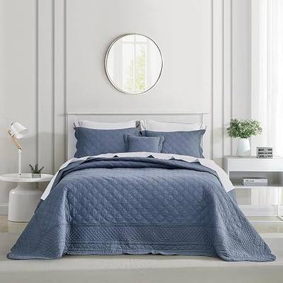 CHIXIN Cotton Bedspread Full Size - Real Stitching - Luxury Quilted Bedding Cover for All Season, Reversible, Ultra Soft, Lightweight, 3 Piece, Smokey Blue