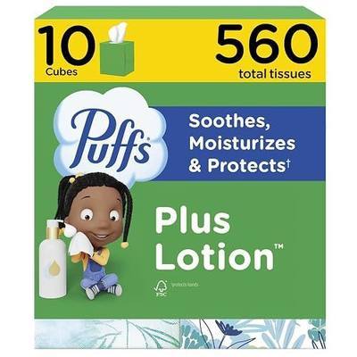 Puffs Facial Tissues Plus Lotion, 10 Cube Boxes, 56 Facial Tissues per Box, Allergies and Colds (Packaging May Vary) (Packaging May Vary)
