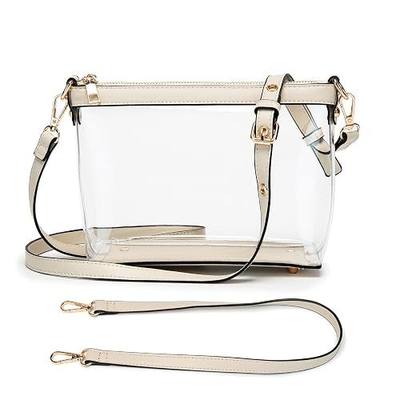 Y&R Direct 3-IN-1 Clear Zipper Crossbody Bag with Vegan Leather Trim Clear Purse for Stadium Festival Concert Gameday Gifts