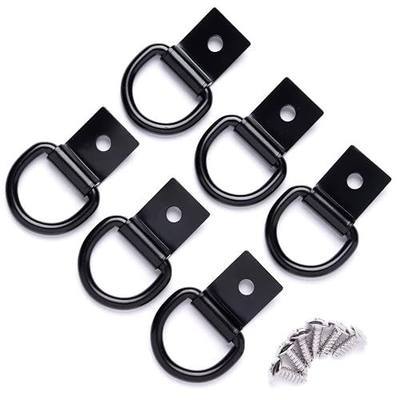 D-Ring Tie Down Anchors 1/4" Heavy Duty Steel Tie Down Hooks for Truck, Trailer, Camper, Warehouse, Garage, Boat, Cargo Control Surface Mount, D Ring with Screws,Black,6PCS