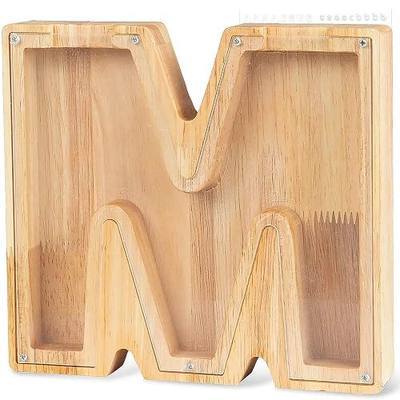 weallbuy Piggy Bank for Kids Personalized A-Z Letter Piggy Bank Wooden Transparent Letter Money Box Decoration Creative Money jar Gifts for Birthday, Christmas and Thanksgiving Day (M)