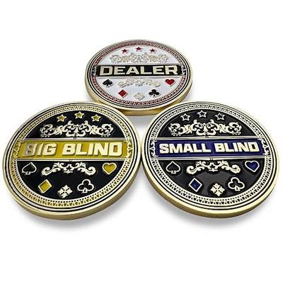 Luck Lab Set of 3 Metal Poker Buttons - Dealer Button, Big Blind and Small Blind Metal Weights (Position Markers) for Texas Hold Em - 1.75 inch