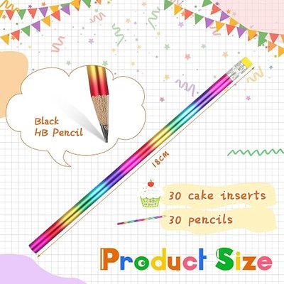 Breling 30 Sets Happy Birthday Pencils and Cupcakes Greeting Cards 20 Pcs Rainbow Wood Pencil with Erasers 20 Pcs Mini Card for School Classroom Reward Birthday Party Certificates for Student