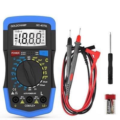 Capacitor Tester 2000pF~200uF, Capacitance Meter, 200~2000M0 0hm Meter, hFE Test Multimeter with Resistance, Manual Range, Backlight, Auto Power Off, Testing Meter Tool