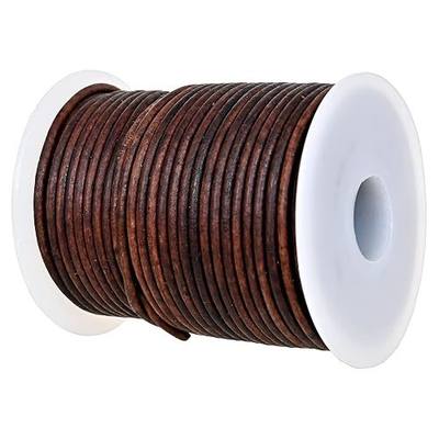 GENIQUE Real/Genuine Round Leather String Cord for Necklace, Bracelets, Jewellery, Braiding (2mm, Antique Brown Distressed)