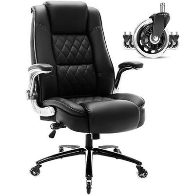 High Back Office Chair, Ergonomic Executive Computer Desk Chair | Flip Arms, Adjustable Built-in Lumbar Support, Thick Padded, Strong Metal Base, Quiet Wheels Work Chairs for Long Hours
