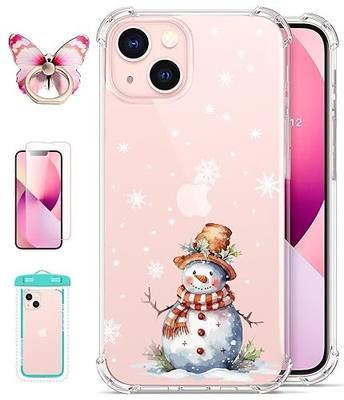 RoseParrot case for iPhone 13 with Screen Protector + Ring Holder + Waterproof Pouch, Clear with Floral Pattern Design, Soft&Flexible Bumper Shockproof Protective Cover(Snowman)