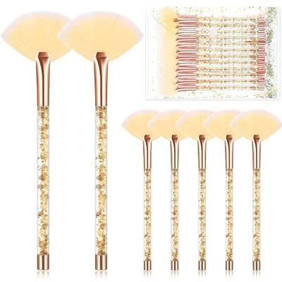 Nuenen 12 Pcs Soft Fan Facial Brushes Mask Acid Applicator Brush for Mud Cream Blush Makeup Peel Glycolic Multi Use Cosmetic Tools with Glitter Quicksand Handle and Pouch(Gold)
