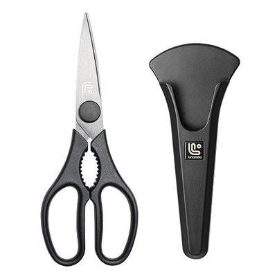 Linoroso Kitchen Scissors All Purpose Kitchen Shears with Magnetic Holder, Heavy Duty Scissors Shears Dishwasher Safe, Come Apart Food Scissors for Meat, Poultry, Cooking, BBQ, Vegetable, Herbs, Black