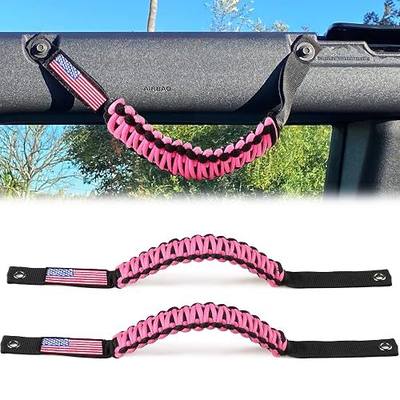 Roll Bar Grab Handles for 2021 2022 2023 2024 2025 Ford Bronco 2 Door 4 Door Accessories Paracord Grip Handle, with America Flag, 2 Pack Pink