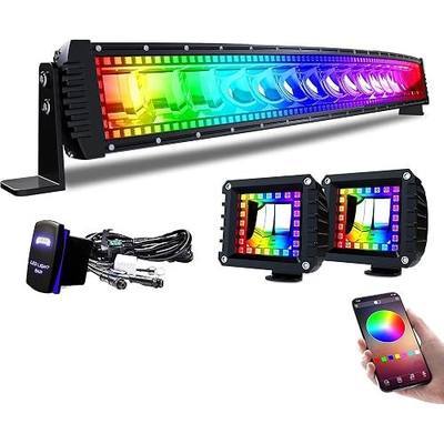 Lpteso RGBW Curved LED Light Bar 32Inch 180W Flood Spot Combo Beam 2PCS 4 Inch 18W Flood RGB LED Pods with 16 Solid Colors Chasing RGB Halo Ring Changing with Strobe Flashing with Rocker Switch Wiring