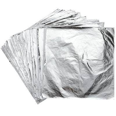 Imitation Leaf for Gilding Crafting, Silver Imitation Sheets for Furniture Decoration, Arts Project Resin Jewelry Making, Nail Art, Silver Foil Flakes Metallic Leaf 5.5 by 5.5 Inches (100pcs)