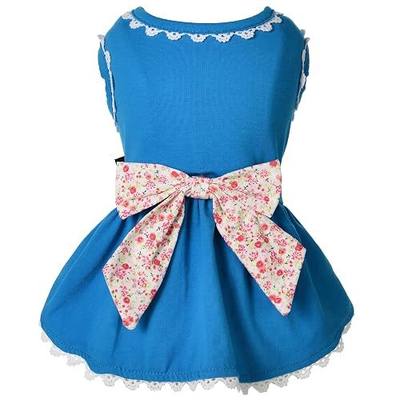 Small Dog Thin Denim Blue Dress,Cute Princess Dog Skirt with Bow-Knot(XS)