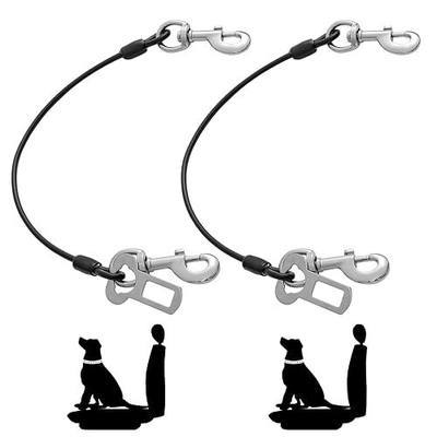 Dog Seat Belt Harness for Car,2pcs Dog Seatbelt of Coated Wire Leash Safety Restraint,No Chew Tether Cable Vehicle Dogs Accessories,Double Clips & Latch (2 Pack Black, 32 inch/80 CM)