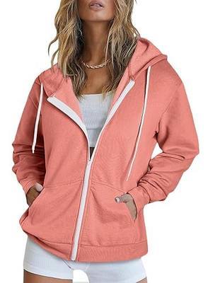 Womens Long Sleeve Zip Up Hoodie Sweatshirt Casual Tops with Pockets