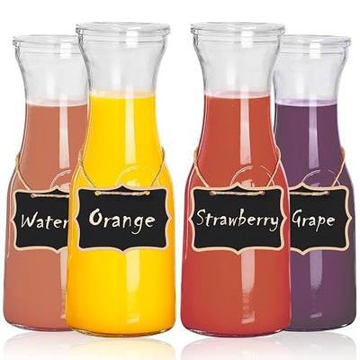 4 Pcs Glass Carafes with Acrylic Lids, 35 Oz Pitcher for Mimosa Bar, Juice Beverage Container for Brunch, Mimosa Bar, Wine, Iced Tea, Lemonade with 4 Wooden Chalkboard Tags