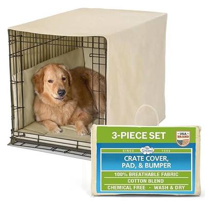 Pet Dreams 3-Piece Set Includes Dog Crate Cover, Dog Mat & Bumper Pad- Washable Kennel Bedding fits iCrate Cages 24, 30, 36, 42 Inch (Khaki, Small, 24")