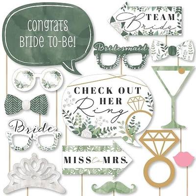 Boho Botanical Bridal Shower Photo Booth Prop Kit, DIY Props - 20pc | Wedding Party Decorations, Masks and Speech Bubble Shapes for Adults or Kids, Props Sticks Included, USA-made