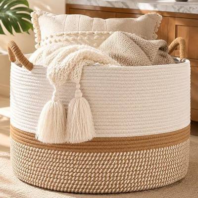 KAKAMAY Large Blanket Basket with Handles, Storage Basket for Living Room | Extra Large Capacity | Natural Cotton Rope | Blanket Storage | Woven Storage Basket | Stuffed Animal Storage | Laundry Basket