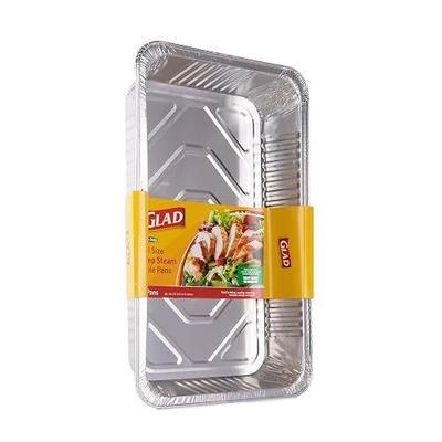 Glad Disposable Full Size Aluminum Steam Pans, Deep Heavy Duty Foil Pans for Steaming, Baking, Roasting, Catering & Oven Reheating, Fits 2 Half Pans, 20.5 x 12.5 x 2.75 Inch, 2 Count