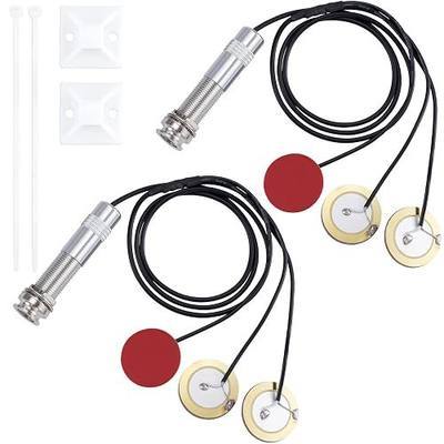 PAGOW 2 Sets Acoustic Guitar Pickup, Black Lines & Silver Tone | ABS Plastic, with Buzzer, Self-adhesive, Universal, 3 in 1 Piezo Transducer Pickup, for Acoustic Guitar, Violin, Ukulele