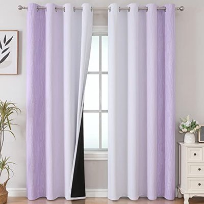 Lilac and Greyish White Ombre Blackout Curtains Living Room 90 Inches Long