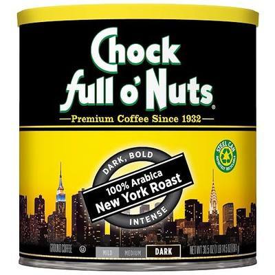 Chock Full o' Nuts New York Roast Ground Coffee – Premium Beans in Recyclable Steel Can – Rich Flavor & Aroma, Dark Roast – Perfect for Drip, Pour-Over, Percolator – 30.5 Oz Can