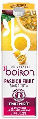 Les Vergers Boiron Passion Fruit Puree, 100% Fruit, 1 Liter Carton | No added sugar, non-GMO, no preservatives, vegan, ready for cocktails, mocktails, smoothies & desserts