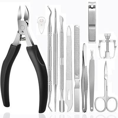 Ingrown Toenail Tool kit Pedicure Tools,12PCS Ingrown Toenail Treatment Toenail Clippers Professional Tool Set for Ingrown & Thick Nail Stainless Steel Ingrown Toenail Tool (12pcs-Black)