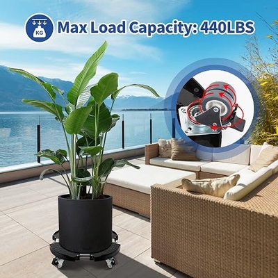 W B D WEIBIDA Plant Stand with Wheels Heavy Duty, Adjustable 15 to 21 Inch Pot Roller Base, Rolling Planter Caddy for Large Flower Pots, 440 Lbs Capacity Round Dolly Cart for Indoor/Outdoor Use (1 Pack)