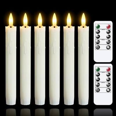 Flameless Flickering Taper Candles Two Remote, 7.5 Inch Ivory Battery Operated LED Window Candles Timer,Set of 6 Plastic 3D-Wick Dripping-Wax Effect Flameless Candlesticks(0.86”Dia,Warm Fire)