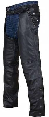 Dream Apparel Black Motorcycle Leather Chaps for Men Women Riding with Zip Out Liner, Cowboy Biker Chap Pants W/Four Pockets