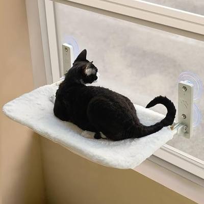 MEWOOFUN Cat Hammock - Window Perch with Strong Suction Cups, Steel Frame & Removable Cushion Cover (Beige, Medium)