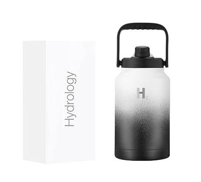 H2 HYDROLOGY Growler Water Bottle With Handle Lid | Double Wall Vacuum Insulated One Gallon Growler | Hot and Cold Leak Proof Sweat Free | Sports, Hiking, Camping, Travel (128 oz, Night and Day)