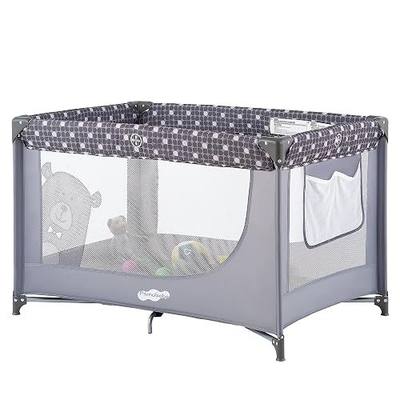 Pamo Babe Pack and Play Portable Crib Baby Playpen Foldable Playard for Infant Toddler with Mattress Pad, Lightweight Unisex Travel Crib Gray