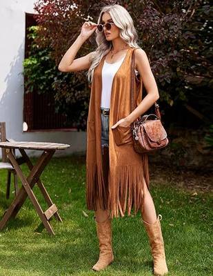 Beyove Womens Sleeveless Cardigan Vest Open Front Draped Long Duster with Pockets Tassels Hem