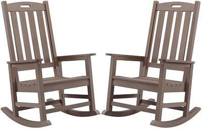 Outdoor Rocking Chairs Set of 2, Oversized Porch Rocker (Brown) | Weather Resistant Rocking Chairs with High Back, Heavy-Duty Large Patio Rocker with 350lbs Weight Capacity for Adult