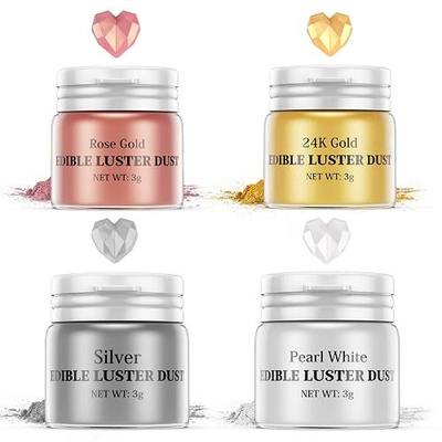 Luster Dust Edible Set - 4 Colors Food Grade Shimmer Nomeca Cake Dust Metallic Food Coloring Powder Glitter for Cake Decorating, Baking, Fondant, Gumpaste, Chocolate, Candy, Drinks, Cookie-(3g/Bottle)