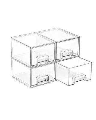 Vtopmart 4 Pack Small Clear Stackable Storage Drawers,Acrylic Bathroom Makeup Organizer,Plastic Storage Bins for Vanity, Undersink, Kitchen Cabinets, Pantry, Home Organization