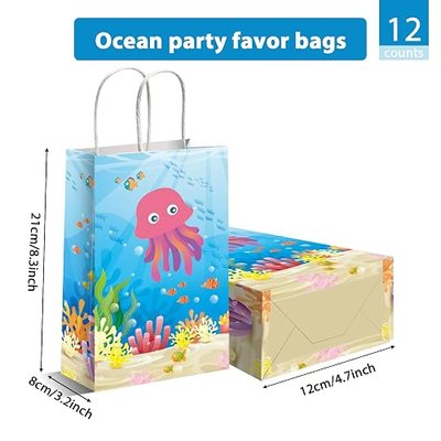 12 Pack Sea Animals Party Bags Under the Sea Party Favor Gift Bags Ocean Themed Party Treat Bags Marine Creature Fish Mermaid Candy Goodie Bags for for Baby Shower Kids Birthday Party Supplies