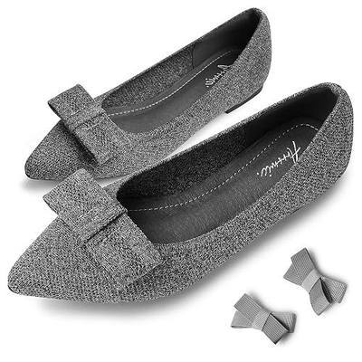 Arromic Pointed Toe Knit Flats Shoes Women Dressy Comfort Ballet Flats for Women with Bows Work Flats Office Ladies Shoes Low Wedge Slip On Walking Shoes