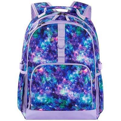 Choco Mocha Kids Backpack for Girls Galaxy Backpack Kids Elementary School Backpack for Girls Ages 6-8 Kid Bookbag 17 Inch with Chest Strap, Purple
