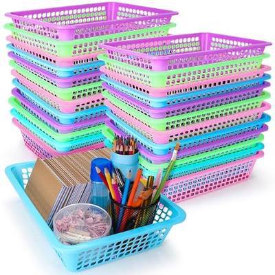 Zhehao 14 x 10 x 3 Inch 16 Pack Paper Organizer Basket Small Plastic Storage Plastic Basket Tray Office File Holder for Office Supplies (Purple,Blue,Pink,Green,Classic)