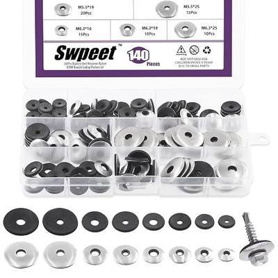 Swpeet 140Pcs 8 Sizes #8#10#12#14 Stainless Steel Neoprene EPDM Bonded Sealing Washers Gasket Assortment Kit, Rubber Bonded Sealing Washers for 8# 10# 12# 14# Screws